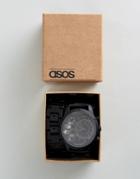 Asos Interchangeable Watch In Black And Gunmetal With Subdials - Black