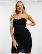 Asos Design Going Out Extreme Ruched Bandeau Mini Dress-black
