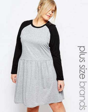 One Day Plus Contrast Raglan Jersey Skater Dress - Gray