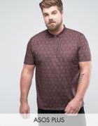 Asos Plus Polo Shirt In All Over Retro Print - Red