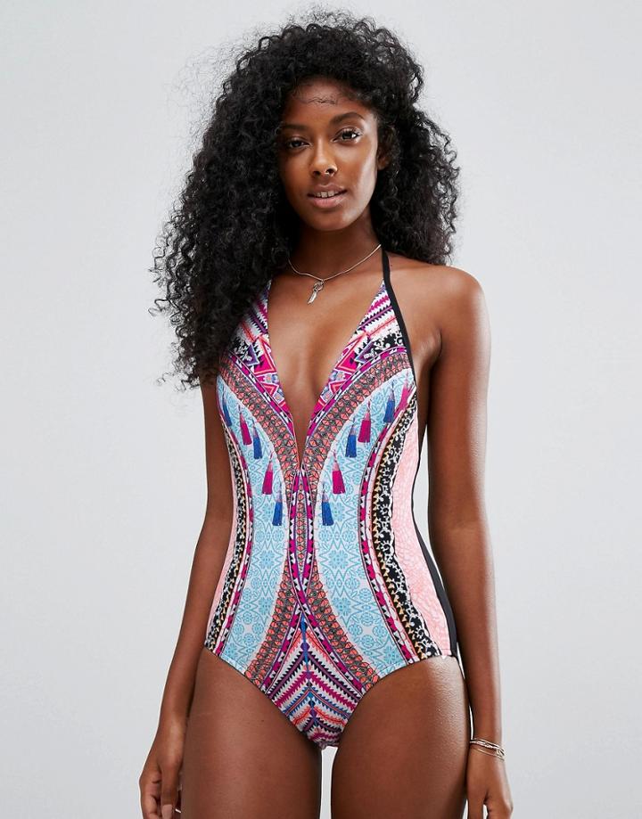 Seafolly Sahara Nights Deep V Swimsuit - Multi
