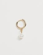 Asos Design Single Hoop Earring With Faux Freshwater Peal Charm In Gold Tone - Gold