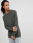 Tommy Jeans Waffle Knit Sweater Crew Neck In Green Marl - Green