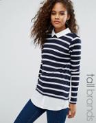 Vero Moda Tall Sweater With Shirt Hem In Stripe - Black