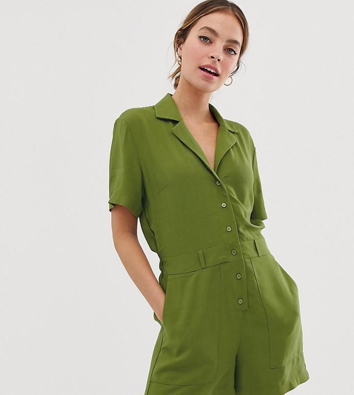 Asos Design Petite Short Sleeve Boiler Romper - Green