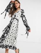 Asos Design Trapeze Maxi Dress In Mixed Floral Print-multi