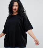 Asos Design Curve Super Oversized T-shirt With Drop Shoulder In Black - Black