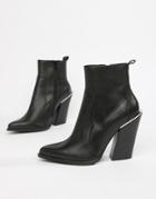Asos Design Premium Leather Elka Western Ankle Boots - Black