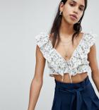 Reclaimed Vintage Inspired Frill Floral Crop Top - White