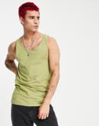 Asos Design Organic Muscle Fit Vest In Khaki-green