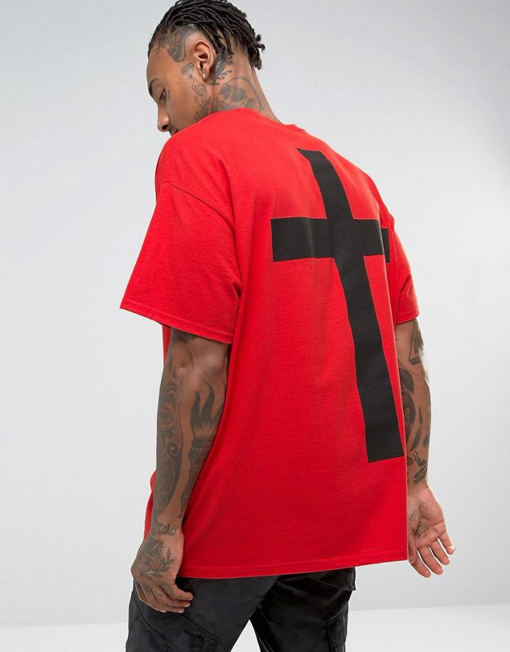Hnr Ldn Oversized Cross Back Print T-shirt - Red