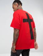 Hnr Ldn Oversized Cross Back Print T-shirt - Red