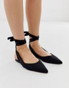 Asos Design Laser Tie Leg Ballet Flats In Black - Black