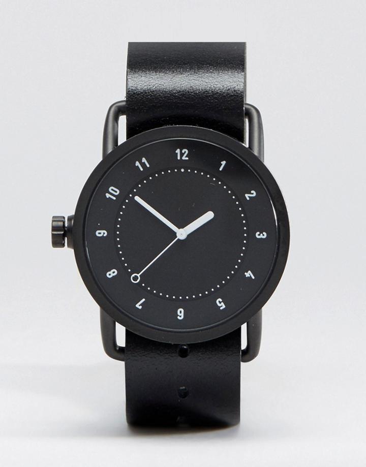 Tid No 1 Leather Watch In Black - Black