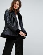 Y.a.s Leather Aviator With Faux Fur Lining - Black