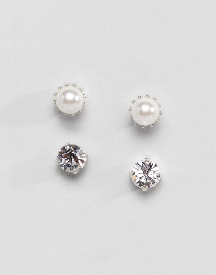 Krystal London Two Pack Swarovski Crystal Stud Earrings - Clear
