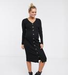 Glamorous Bloom Long Sleeve Bodycon Dress With Button Front In Rib-black
