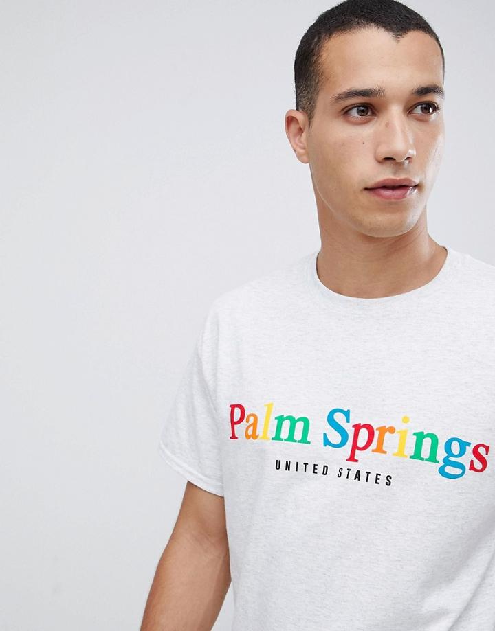 New Look T-shirt With Palm Springs Print In Gray - Gray