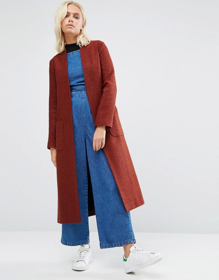 Helene Berman Drapey Longline Jacket In Rust & Black Texture - Brown