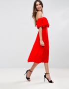 Asos Soft Off Shoulder Bardot Prom Midi Dress - Red