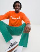 Diamond Supply Long Sleeve T-shirt With Script Logo In Orange - Orange