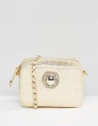 Versace Jeans Moc Croc Cross Body Bag With Chain Strap - Gold