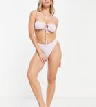 Fashion Union Exclusive High Leg Bikini Bottom In Baby Pink