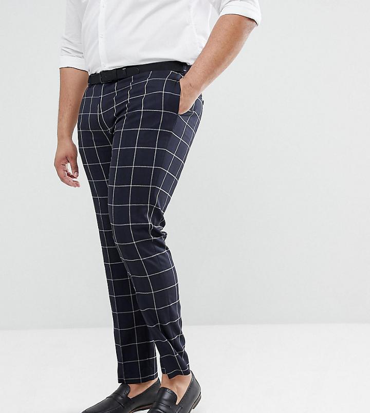 Asos Plus Wedding Skinny Suit Pants In Navy Windowpane Check - Navy