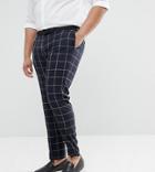 Asos Plus Wedding Skinny Suit Pants In Navy Windowpane Check - Navy