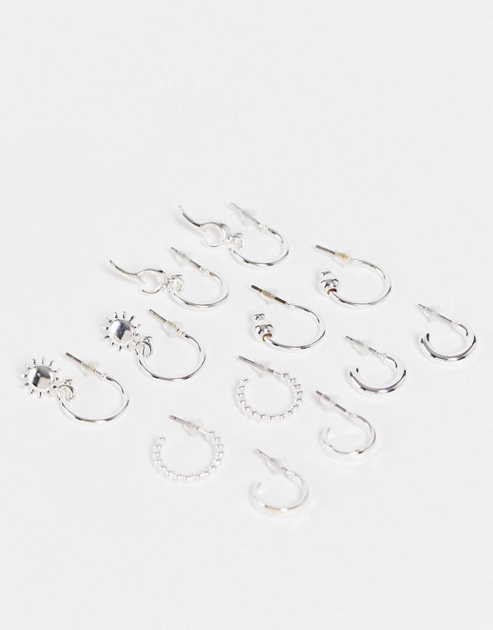 Monki 6 Pack Drop Earrings In Silver