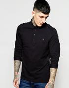 Farah Long Sleeve Polo Shirt In Reg Fit - Black