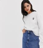 River Island Sweatshirt With Rose Embroidery In White - White