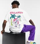 Reclaimed Vintage Inspired Walking Beer Can Graphic Organic Cotton T-shirt In Ecru-white