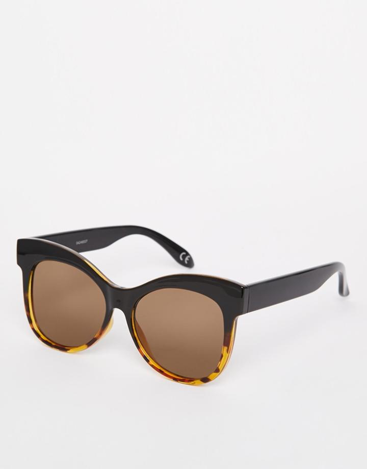 Asos Retro Cat Eye Sunglasses With Flat Lens - Tort