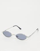 Asos Design 90's Mini Oval Glasses In Silver With Smoke Lens