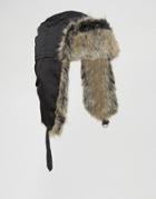 Asos Trapper Hat In Black Nylon - Black