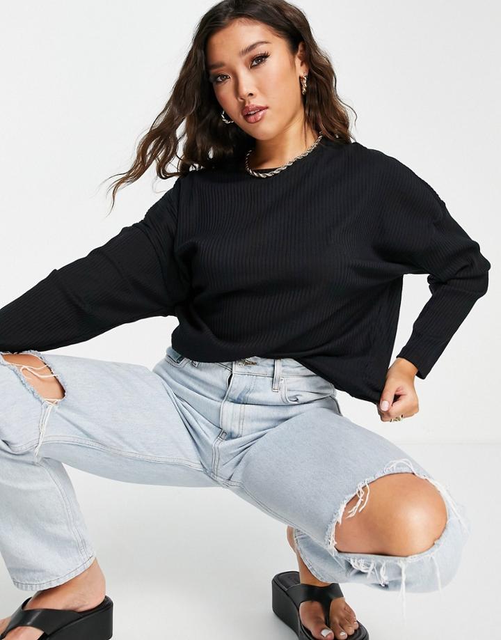 Asos Design Batwing Top In Super Soft Cozy Rib In Black