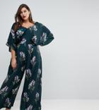 Asos Curve Jumpsuit With Kimono Sleeve And Wide Leg In Print - Multi