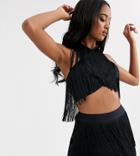 Asos Design Cross Front Top Two-piece In All Over Tiered Fringe
