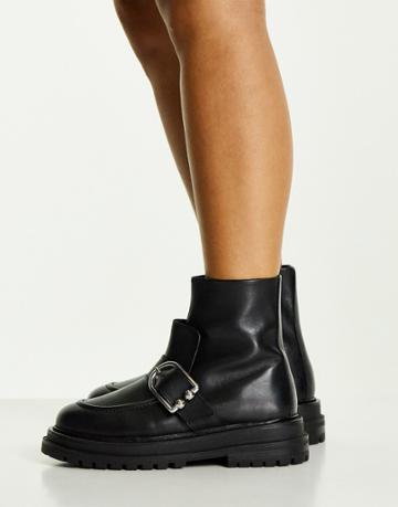 Asos Design Aspen Leather Buckle Boots In Black