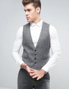Asos Slim Suit Vest In Textured Fabric - Gray
