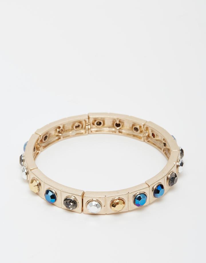 Oasis Studded Stone Stretch Bracelet - Gold