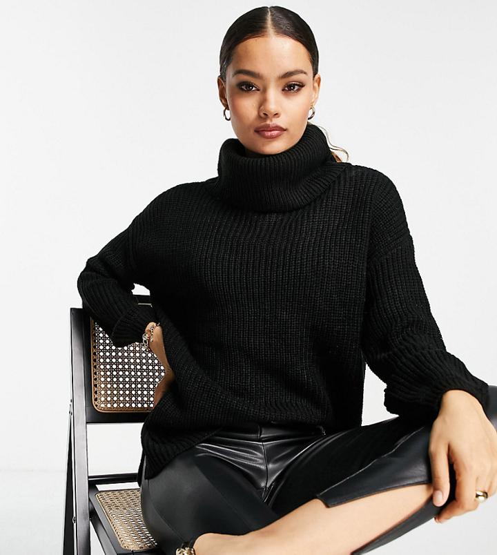 Vero Moda Petite Longline Sweater With Roll Neck In Black