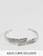 Asos Curve Exclusive Feather Cuff Bracelet - Silver