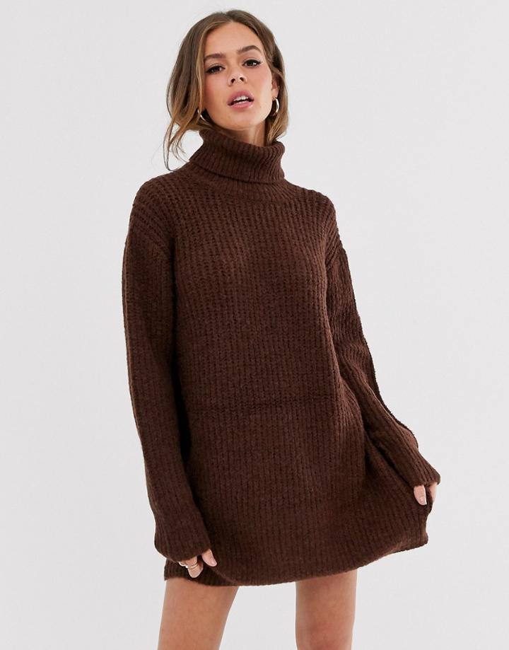 Moon River Roll Neck Sweater Dress-brown