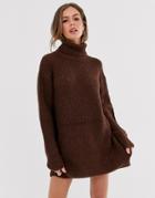 Moon River Roll Neck Sweater Dress-brown