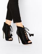 Miss Kg Greta Black Heeled Peep Toe Shoe Boot - Black