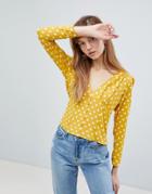 Asos 40's Plunge Blouse In Mustard Spot-multi
