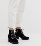 New Look Wide Fit Heeled Hiker Boots In Black - Black