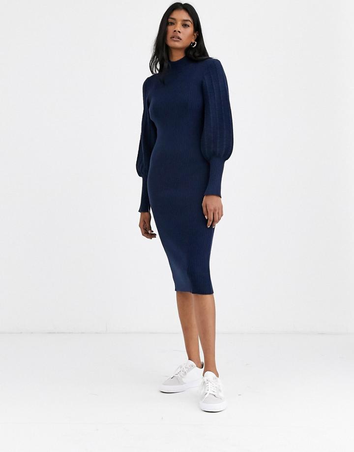Levete Room Baloon Sleeve Sweater Dress-navy